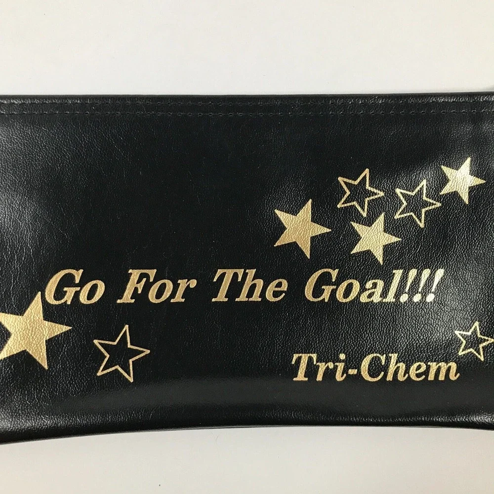 Tri-Chem Go For The Goal Star Graphic Zipper Pouch Black Gold Faux Leather Bag